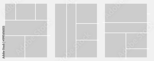 Image collage layout template. Mosaic mood board grid collection. Picture frame set. Photo album concept idea for banner, poster, comic page, flyer, brochure, booklet, memory wall design. Vector pack