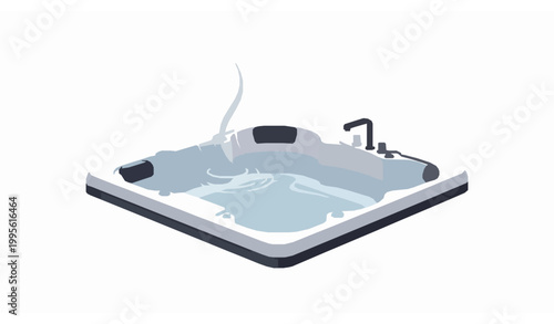 Modern Luxury Hot Tub or Jacuzzi with Steaming Water Isolated on White