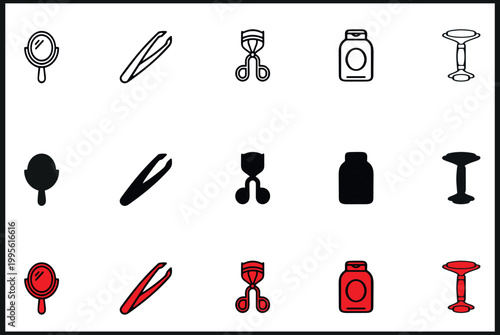 Beauty Tools Icons Pack, Skincare & Grooming Theme with Editable Stroke