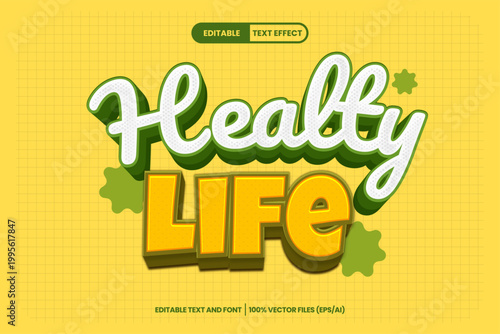 Healthy Life Text Effect - Fresh Green Organic 3D Typography Style for Wellness Design