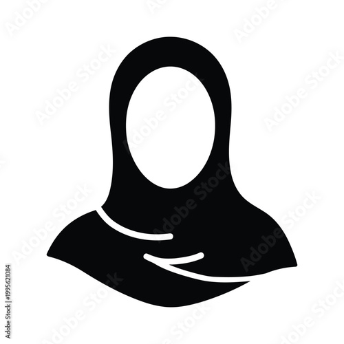 Minimalist Arab Woman Avatar Icon in Black and White Vector Style