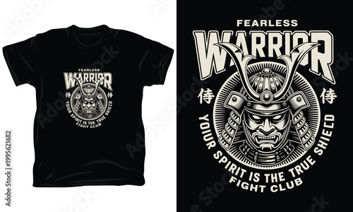 Vintage samurai mask graphic print for black tshirt apparel decoration.
