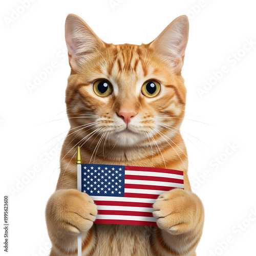Festive 4th of july cat patriotic kitten with american flag isolated on transparent background
