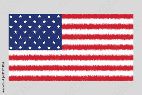 Hand Drawn American Flag Illustration with Textured Red White and Blue Stripes