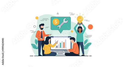 Team collaboration illustration idea generation and problem solving concept