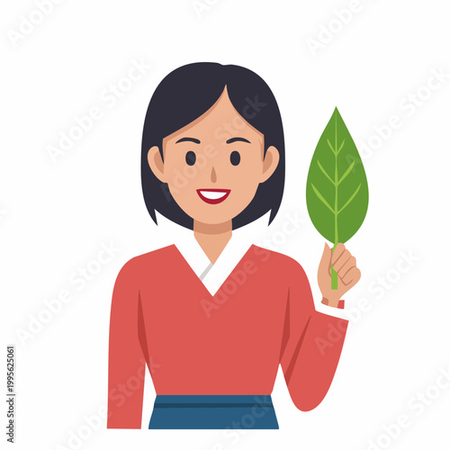 Woman Holding a Green Leaf