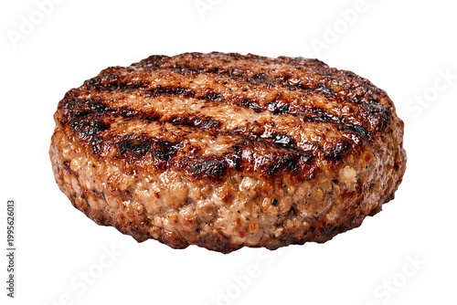 Quadro em tela Grilled beef burger patty isolated on transparent background juicy charred textu