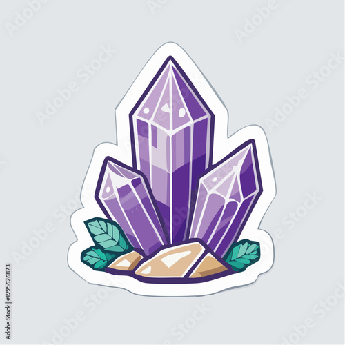 Purple Amethyst Crystals with Green Leaves