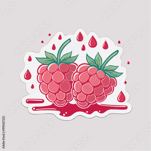 Two Ripe Raspberries with Dripping Juice