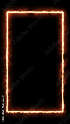 Burning Fire Frame Border with Realistic Flames on Black Background Loop 4K Cinematic Motion Overlay