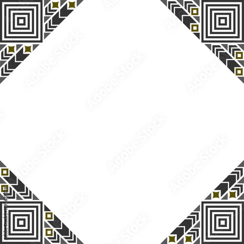 正方形フレーム 幾何学模様 トライバル調 オリーブ シック アースカラー 装飾／Square Frame Tribal Geometric Ornament Chic Olive and Earth Tone