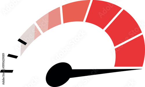 Speedometer gauge with red and white gradient needle pointing down