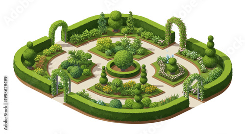 Elegant Formal Garden Design with Perfectly Manicured Hedges and Lush Greenery
