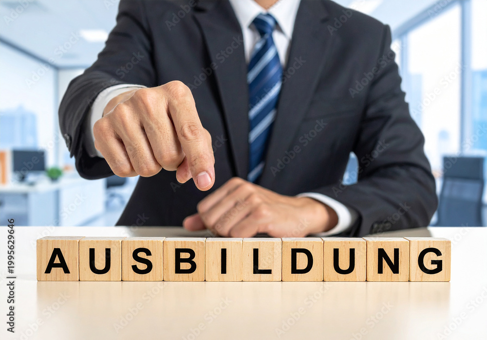 Obraz premium Ausbildung - Geschäftsmann zeigt auf den Text 