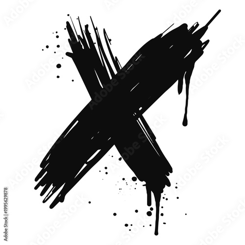 Spray painted graffiti check mark in black over white. X symbol. isolated on white background. vector illustration