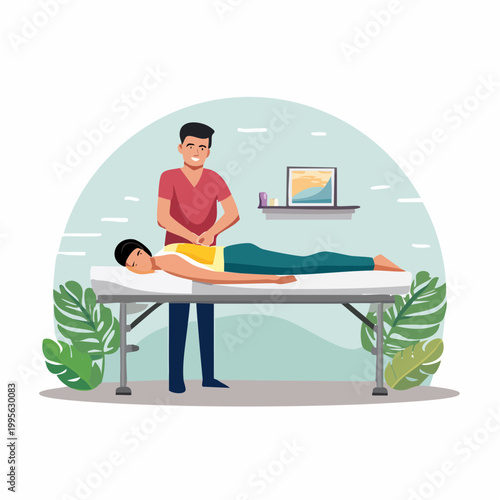 Masseur Giving Back Massage to Patient on Table