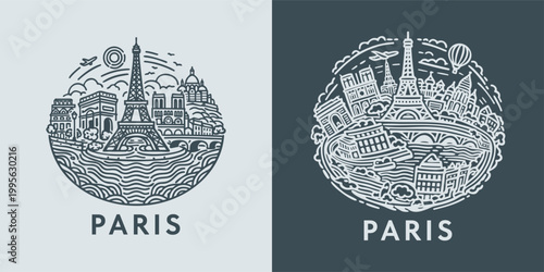 Cuadro en lienzo Paris France Landmark Vintage Badge Illustration