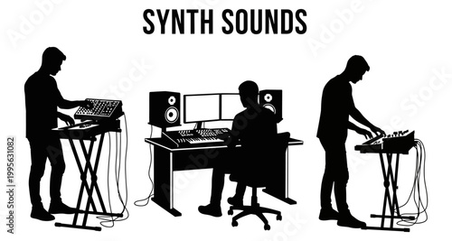 Musician creating electronic music with synthesizers in a studio setting