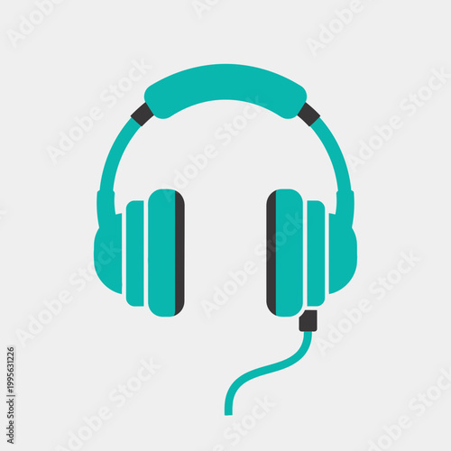 Teal Headphones Flat Vector Icon - Professional Over-Ear Headset for Music, Gaming, and Podcasting - Minimalist Audio Equipment Illustration