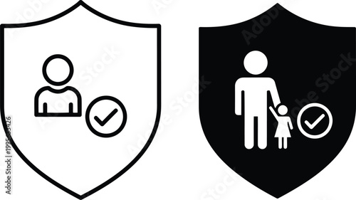 Black and white of a person with a checklist and a gear monochrome symbols