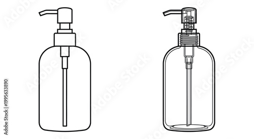 Line art illustration of two pump bottles with simple designs