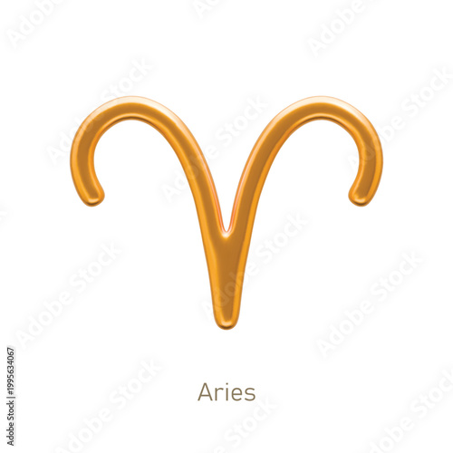 Aries golden zodiac sign isolated on white background. Luxury star sign astrology horoscope prediction. Glossy zodiac symbol. 3D realistic gold design of horoscope constellation vector illustration