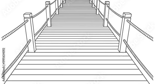 A long receding staircase creates a linear perspective view