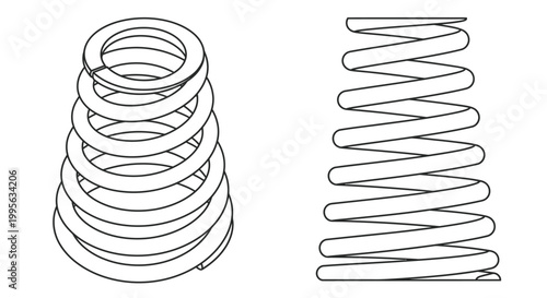 Two different types of coiled metal springs in a line drawing