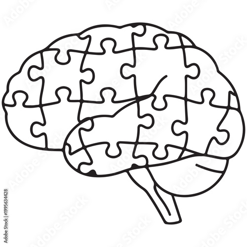 Human brain jigsaw puzzle vector illustration isolated on white background for mental health and psychology
