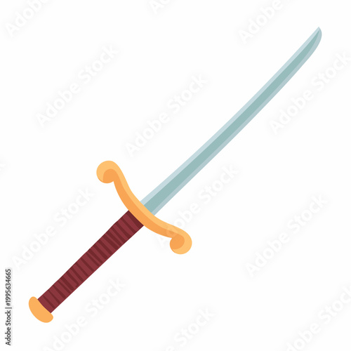 Illustration of a stylized sword with a golden hilt and maroon grip