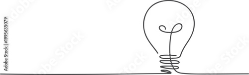 Simple black and white line of a light bulb with a glowing filament line light bulb simple style minimalist monochrome