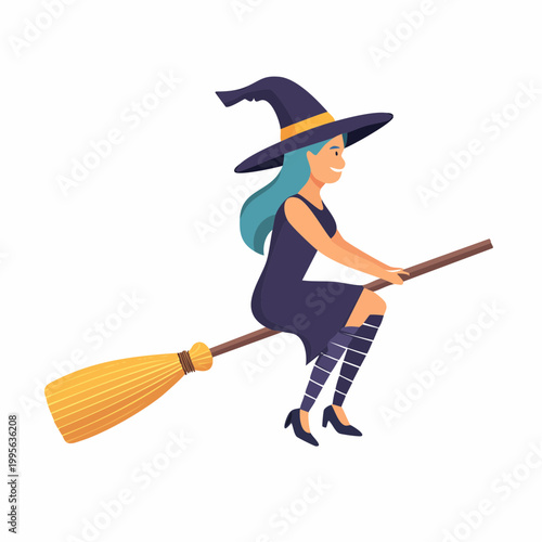 Cartoon Witch Flying on a Broomstick
