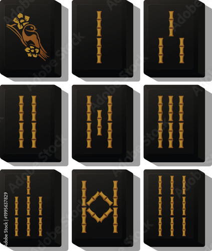 Mahjong black gold bamboo tile set