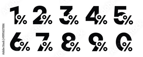 Percentage numbers set from 0 to 9 in bold solid black style
