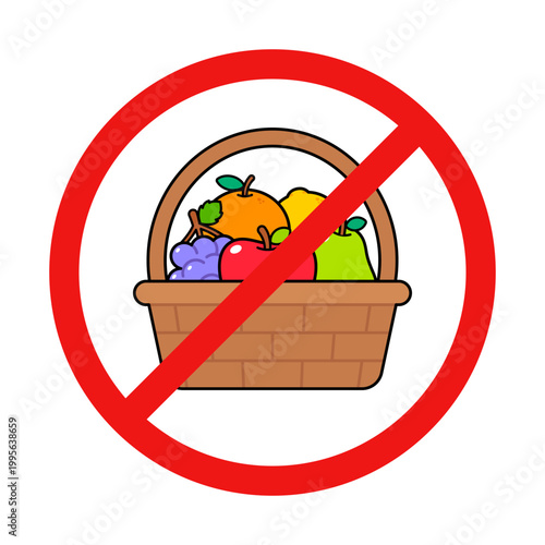 No Fruit Basket Sign on White Background