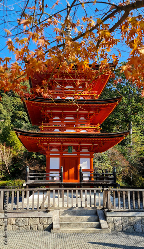 The three story pagoda at Kiyomizu-dera in Kyoto is one of the tallest of its kind in Japan