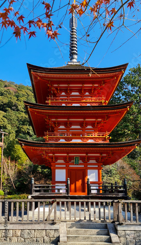 The three story pagoda at Kiyomizu-dera in Kyoto is one of the tallest of its kind in Japan