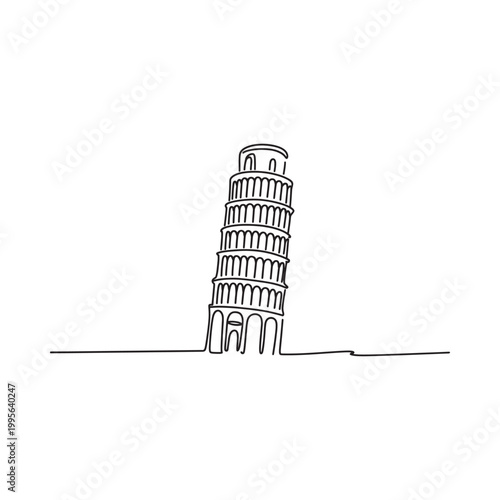 Tableau sur toile A continuous line drawing depicts the leaning tower of pisa in italy