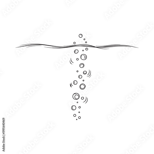 Simple sketch of water surface with rising bubbles and wave lines