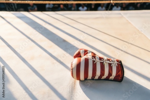 Vintage Boxing Glove on Ring Floor Dramatic Lighting Fight and Competition Concept