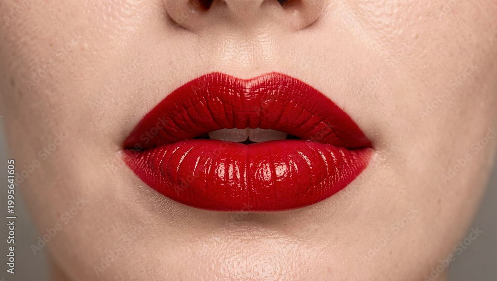 Fototapeta premium A detailed image showcasing the texture and color of lipstick on lips.
