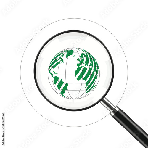 Magnifying glass over world map with highlighted countries