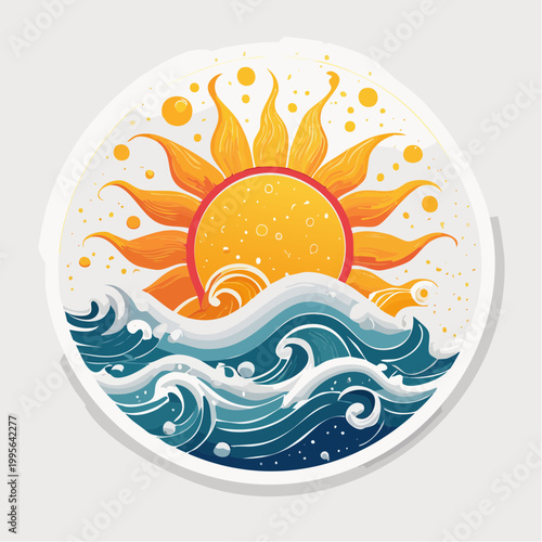 Stylized Sun and Waves Illustration