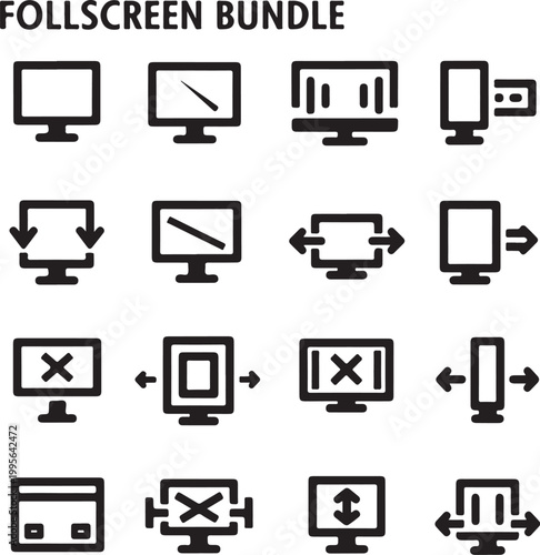 Fullscreen icons, screen transition symbols, UI elements, vector bundle