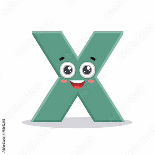 Cute Cartoon Letter X with Happy Face