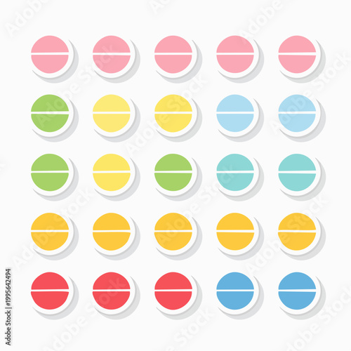 Colorful Round Pills Arranged in Grid