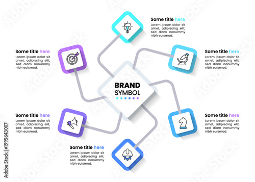 Infographic template. 6 squares with title in the middle