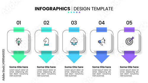 Infographic template. 5 squares with arrows and icons