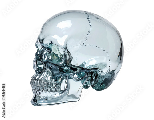 glass human skull isolated on transparent background