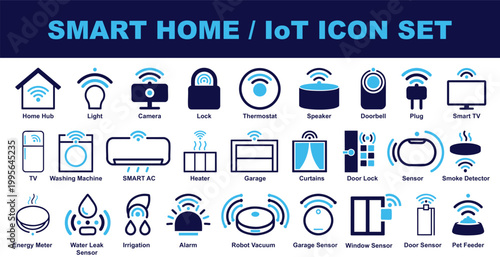 Smart Home and IoT Icon Set with Home Automation Devices and Connected Technology Vector Collection